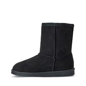 Black Faux Suede Slip On Winter Mid Calf Boots Classic Stitched Look Comfort Footwear For Cold Weather Daily Outdoor Wear - Product Image 4