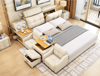 Lit moelleux avec fauteuil de massage, table basse, lit de chambre à coucher avec haut-parleur Bluetooth, grand espace de rangement