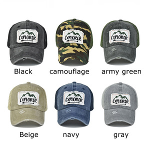 Rửa sạch bông lưới cổ điển Mũ mũ tùy chỉnh đau khổ Trucker Hat với vá - Product Image 2