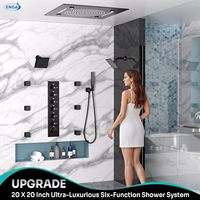 Système de douche carré de luxe avec jets latéraux, pommeau de douche LED 2 fonctions (pluie/cascade) de 20 pouces, double robinet à 2 jets de 6 pouces