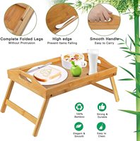 Table basse moderne, seau de lit, pieds pliants, poignées, service de nourriture pour le petit-déjeuner, bois de bambou peint en noir, écologique, salon
