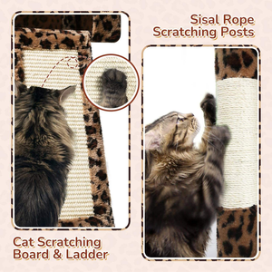 Lussuoso Albero per Gatti a Più Livelli con Stampa Leopardata per Gatti di Taglia Grande, Torre per Gatti Alta 75 Pollici con Cucce e Cesti Sospesi - Product Image 3