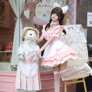 Pink Maid Costume Women Adult Cosplay Dress Role Playing Soft Girl Uniform Set With Bow And Apron - Product Image 4