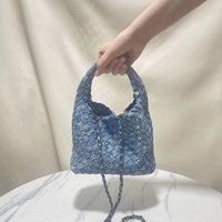 Sac fourre-tout mini en jean tissé pour femme, style décontracté, avec bandoulière personnalisée et fermeture à fermoir – Grande vente