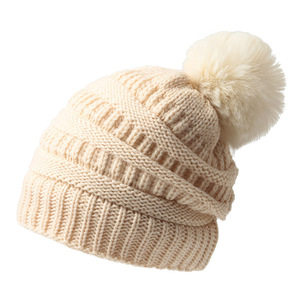 Women's Winter Korean Style Cable Knit Hat With Pom Pom Warm Beanie For Women 56-58Cm Gray Apricot Wine Red Black - Product Image 5