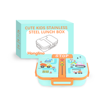 Boîte à bento en acier inoxydable pour enfants Hong Ling, 2/3 compartiments, anti-fuite, avec couverts, pour les enfants à l'école