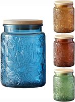 Lot de 4 bocaux de rangement vintage en verre motif tournesol avec couvercles en bois hermétiques – Ensemble de récipients alimentaires écologiques décoratifs pour cuisine