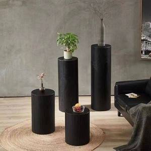 Wabi-sabi-style Carbonized Black Pine Wooden Stool Ottoman Root-carved Flower Stand <b>Outdoor</b> Tea <b>Table</b> Solid-wood - Product Image 1