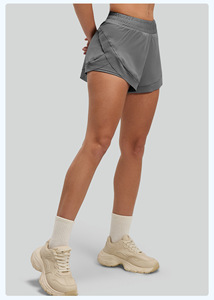 New Arrival Solid Elastic Waist 2 1 Running <b>Shorts</b> Quick Dry Breathable Split Curved Hem Inner Liner <b>Women</b> Tennis Hiking Fitness - Product Image 4