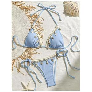 Bikini da donna blu <span class=keywords><strong>cielo</strong></span> Beachwear Nice Shell Three-Point Formula Open Back Personalizzato 2026 Hot Sandbeach - Product Image 2