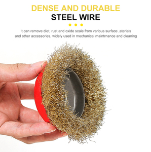 2.5 pouces fil métallique tasse <span class=keywords><strong>brosse</strong></span> épaisse tressé fil roue pour meulage et polissage, cuivre plaqué acier fil matériel 14mm trou - Product Image 3