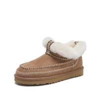 Sepatu Bot Salju Wanita Berbahan Suede, Berlapis Wol Hangat, Model Ankle, Ujung Bulat, Kasual Musim Dingin, Slip-On, Hak Datar, Warna Solid, Sol EVA Foam Anti-Slip