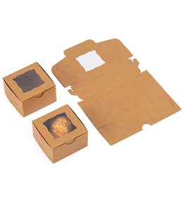 Boîtes à friandises en papier kraft brun recyclable et robustes avec fenêtre transparente pour les collations, le thé, les biscuits, les pâtisseries, le pain, les gâteaux, les sushis, les macarons - Product Image 4
