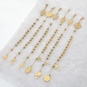 Bracelets de prière en acier inoxydable plaqué or 18 carats PVD B136T, perles de chapelet Vierge Marie, étanches, anti-allergiques, bijoux religieux pour femmes - Product Image 1