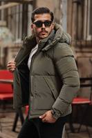 Manteau d'hiver pour homme imperméable en satin à capuche, fourrure de cheval écologique, garnissage 50% duvet de canard gris, séchage rapide, fermeture éclair, épais et léger