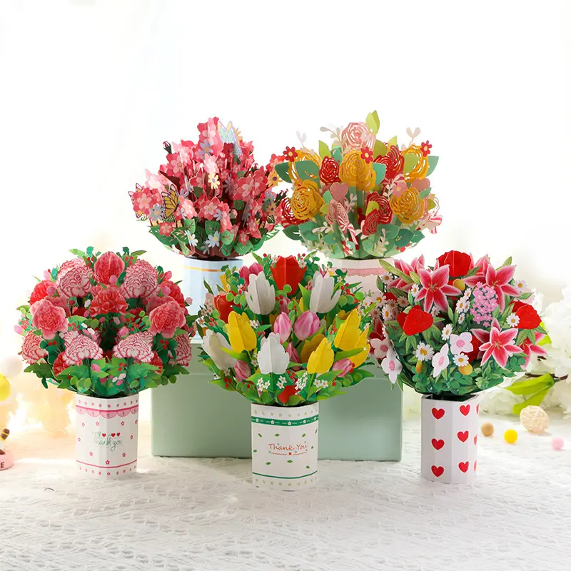 Nicro Creative Fête des Mères Cadeau 3D Divers Bouquets De Fleurs Carte Bouquet À Main Saint Valentin Carte De Voeux D'anniversaire