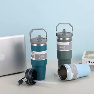 Free personalized logo 30oz powder coated travel thermo mug vacuum 20oz coffee stainless steel tumbler with handle
