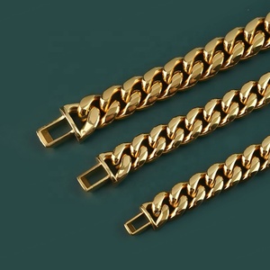 Pulseras de Eslabones Cubanos de Acero Inoxidable, Joyería Estilo Miami, Chapado al Vacío PVD en Oro de 18K, Botón con Diamantes de Circonita - Product Image 6