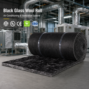 Rollo <span class=keywords><strong>de</strong></span> Lana <span class=keywords><strong>de</strong></span> Vidrio Negra R72.73 <span class=keywords><strong>de</strong></span> 25 mm para Aislamiento <span class=keywords><strong>de</strong></span> Conductos HVAC con Aislamiento Térmico Ignífugo - Product Image 1