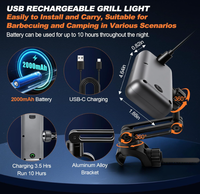 Lampe de barbecue pour l'extérieur, rechargeable, avec capteur d'inclinaison automatique marche/arrêt, éclairage 360° °   Support universel réglable pour gril et plancha
