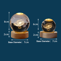 Lampe de nuit boule de cristal d'art 3d Décoration boule de cristal lumineuse Système solaire Lumières de nuit à led Décoration de bureau