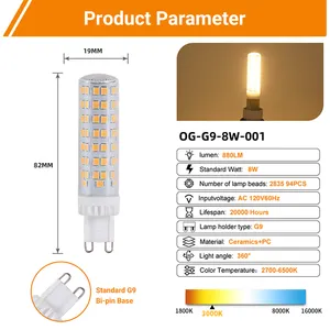 China Supplier G9 LED Bulb 360 Beam Angle No-Flicker AC120V 8w 880lm