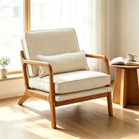 Fauteuil d'appoint moderne du milieu du siècle, en lin beige, avec structure en bois massif, vente en gros