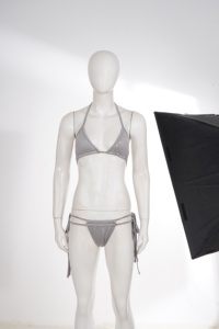 Women's Gray Rhinestone Halter Bikini Set, Tie Side String Swimsuit, Backless Two Piece Bathing Suit for Beach - Product Image 2