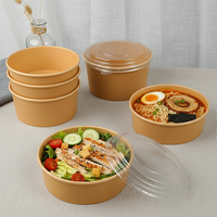 Bol en papier kraft biodégradable à paroi simple, jetable, étanche, pour soupe, à emporter, avec couvercle, pour salade, sandwich, logo personnalisé