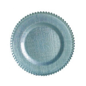 Assiettes de présentation en verre <span class=keywords><strong>vert</strong></span> émeraude perlé de 13 pouces pour mariage, vente en gros à prix abordable - Product Image 2