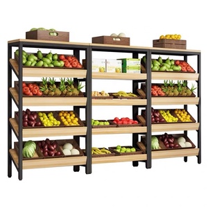 Exhibidor de Metal y Madera de Una Cara para Supermercado, Ligero, para Vino, Refrigerios, Alimentos Frescos, Frutas Secas, Verduras, Venta al por Menor, 4-5 Niveles - Product Image 1