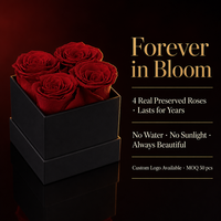 Boîte à fleurs carrée de luxe avec 4 roses réelles préservées, rose éternelle sans eau ni soleil, cadeau de mariage pour la Saint-Valentin, vente en gros personnalisée