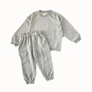 주문 상표 스웨트 셔츠 면 아이 조깅 소형 운동복 2 개 조각 soild 색깔 아기 세트