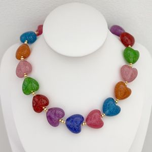 Kalung hati cinta multilapis Recy warna-warni mode baru kalung emas kristal Choker manik-manik wanita mewah pesta hadiah perhiasan grosir - Product Image 4