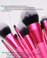 Lot de 10 pinceaux de maquillage de haute qualité, manche en bois rose vif, poils synthétiques véganes, pinceaux de beauté, logo personnalisé, vente en gros