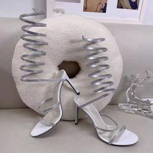 Sandalias de tendencia de moda de verano para mujer, nuevo estilo, ajustadas, sexis, con punta abierta, tacón alto, cinta enrollada tipo serpiente, tacón alto fino con estilo - Product Image 5