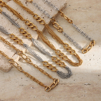 Collar Dreamshow de Cadena Mixta con Secciones de Clip y Curb, Bicolor en Oro, Acero Inoxidable 316L, Chapado en Oro, Resistente al Agua