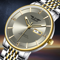 Montre mécanique automatique pour homme PINDU, ultra-fine, minimaliste, avec index en diamant, fenêtre de date, bracelet en acier inoxydable