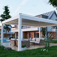 Pergola à lames orientables avec structure en aluminium, toit réglable, motorisation manuelle ou optionnelle, véranda extérieure, configuration d'accessoires flexible