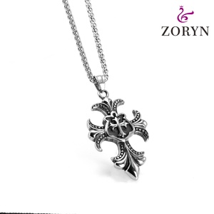Collares con Colgante de Cruz de Flor-de-lis de Acero Inoxidable, Joyería de Moda Gótica Punk Vintage de Acero de Titanio para Hombre - Product Image 3