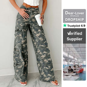 <span class=keywords><strong>Jeans</strong></span> <span class=keywords><strong>Cargo</strong></span> a Gamba Larga in Denim Verde Mimetico Chic di Moda Occidentale Dear-Lover per <span class=keywords><strong>Donna</strong></span> - Product Image 6