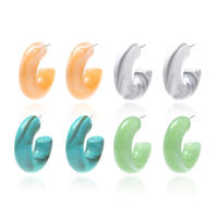 Boucles d'oreilles créoles géométriques en argent 925 coréen, imitation jade rétro, résine bleu paon, pour femmes