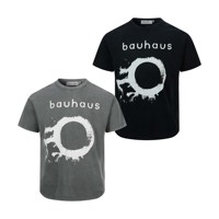 T-shirt graphique vintage délavé pour homme, style Bauhaus, imprimé cercle vieilli, 100 % coton, manches courtes, streetwear, vente en gros OEM/ODM