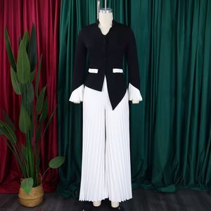 Nouvelle Collection Printemps : Ensemble Décontracté Deux Pièces Femme – Haut à Manches Cloche et Pantalon Plissé Ample Style Africain - Product Image 5