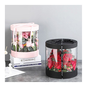 Bouquet Florist Packaging Paper Box Round Transparent Hug Bucket Valentine'S Day Party Girlfriend Flower Boxes Cake Box