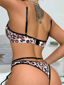 Nuevo diseño estampado de leopardo con aros Sexy Push up Bikini mujeres brasileñas mujeres Sexy ropa interior Teddy Lencería - Product Image 2