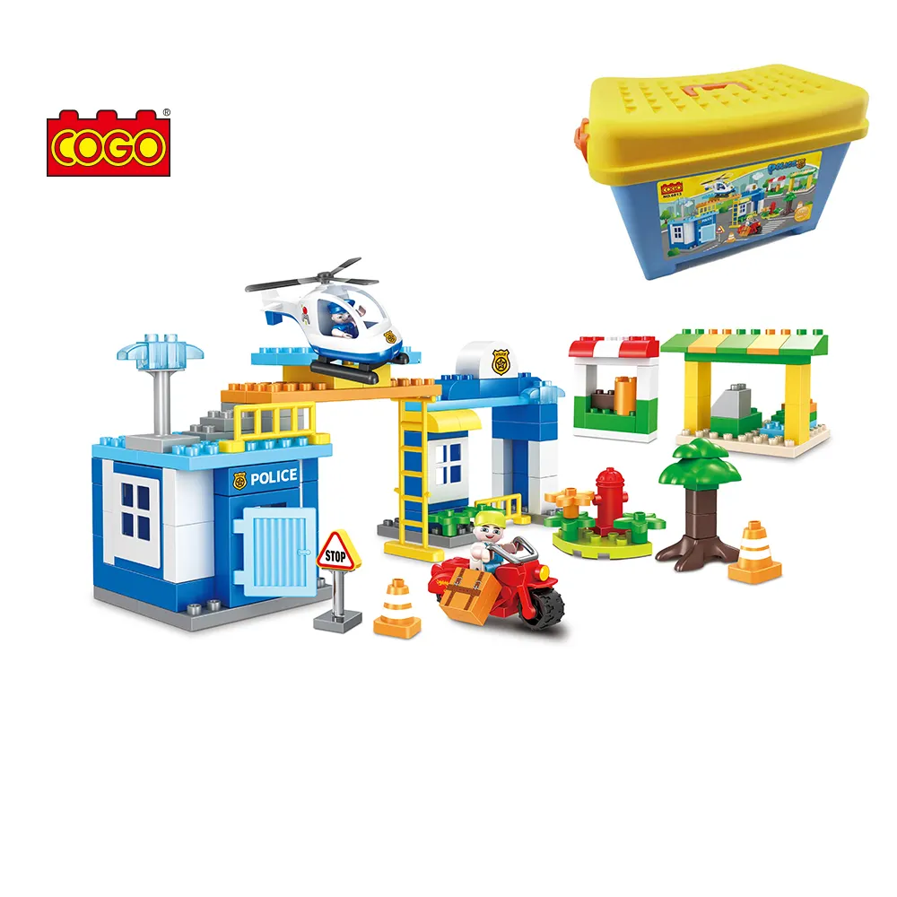 COGO 58PCS Eimer Verpackung polizei station <span class=keywords><strong>Engineering</strong></span> <span class=keywords><strong>DIY</strong></span> Große Baustein <span class=keywords><strong>Spielzeug</strong></span>