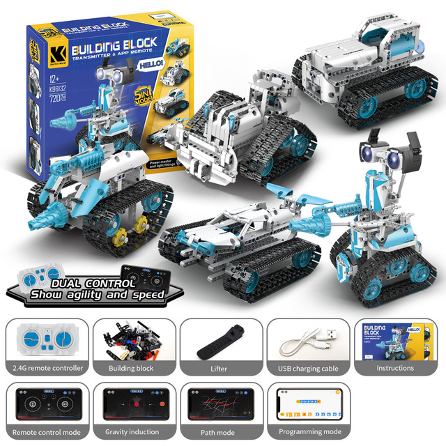 STEM Programming Robot Block Set ABS Plastic Electric Remote App Controlled Educational Toy for Ages 5+