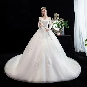 Vestido de noiva plus size vintage, vestido de noiva com renda de manga longa, vintage, marfim, outono, 2019