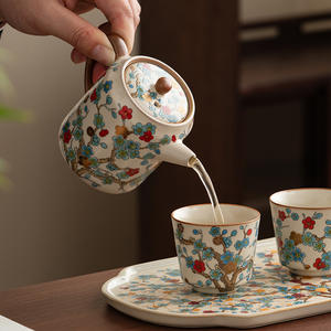 Juego de Té <span class=keywords><strong>Kung</strong></span> <span class=keywords><strong>Fu</strong></span> de Bambú, Tetera de Cerámica Ecológica de Alta Gama para Oficina, Taza de Té, Bandeja con Diseño Floral, Caja de Regalo - Product Image 3